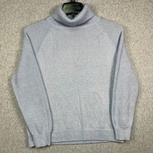 Sweater Women XL Blue Pullover High Neck Raglan Textured Knit